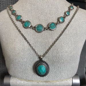 Lucky brand howlite necklace double strand silver tone